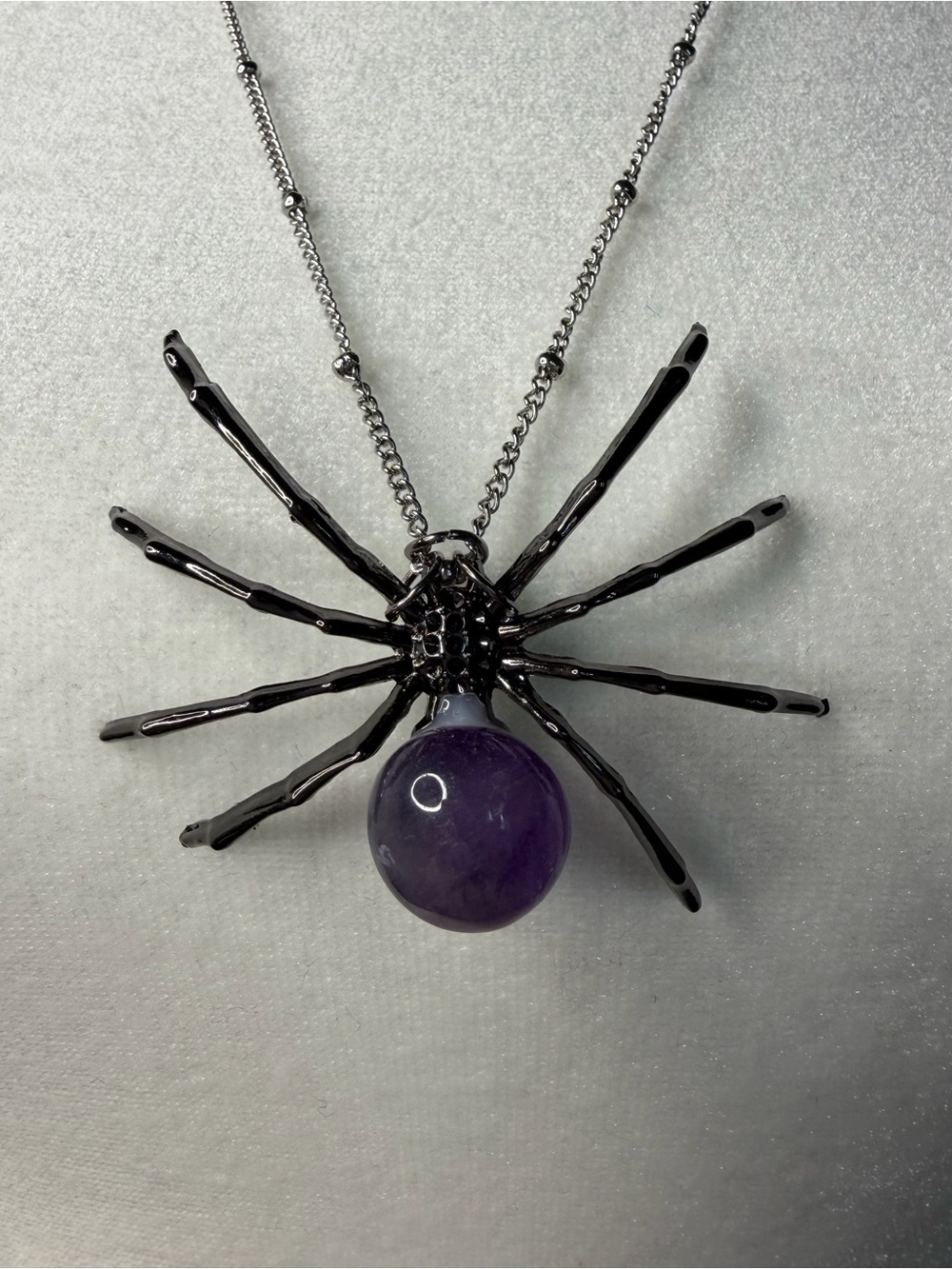 Natural Amethyst Spider Pendant Necklace • Purple Gemstone